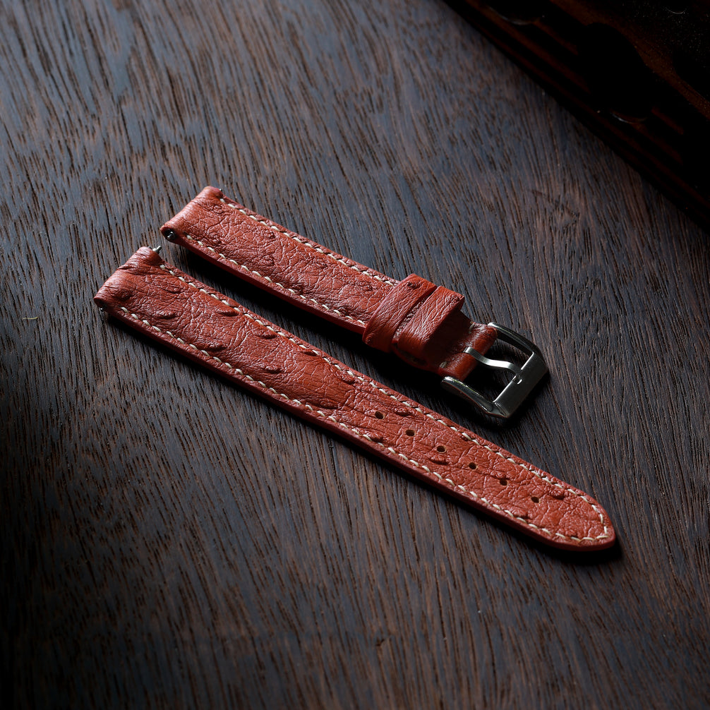 Wine Red Ostrich Leather Watch Strap