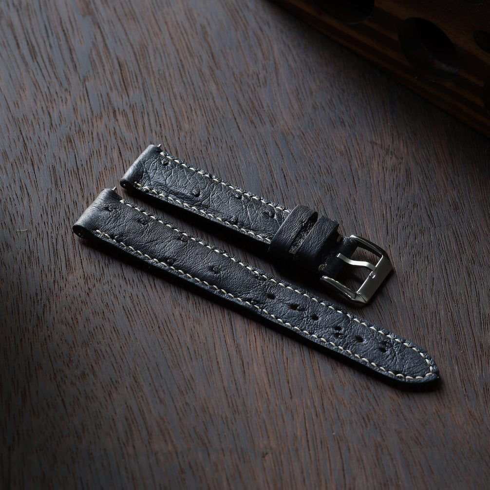Black Ostrich Leather Watch Strap