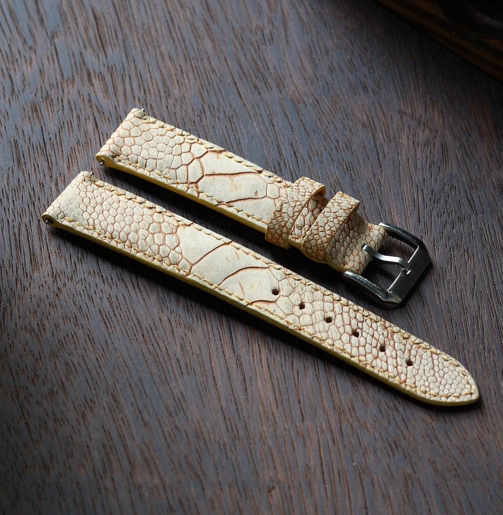 While Waxed Ostrich Leg Leather Watch Strap (Scaled)
