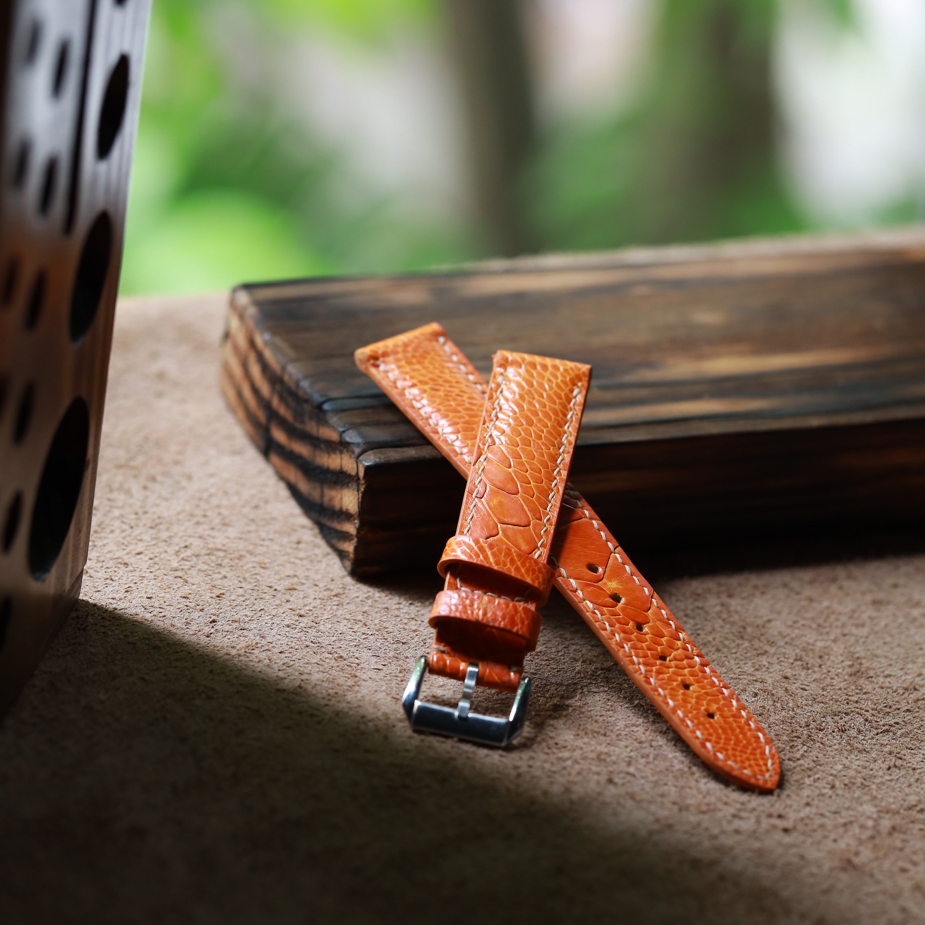 Handcrafted Orange Ostrich Leather Apple Watch Strap