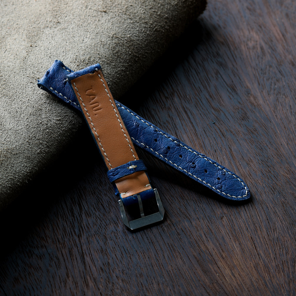 Blue Ostrich Leather Watch Strap
