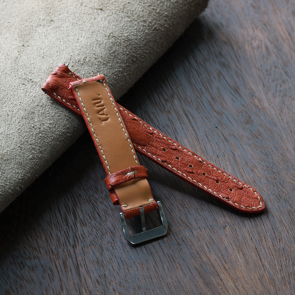 Wine Red Ostrich Leather Watch Strap