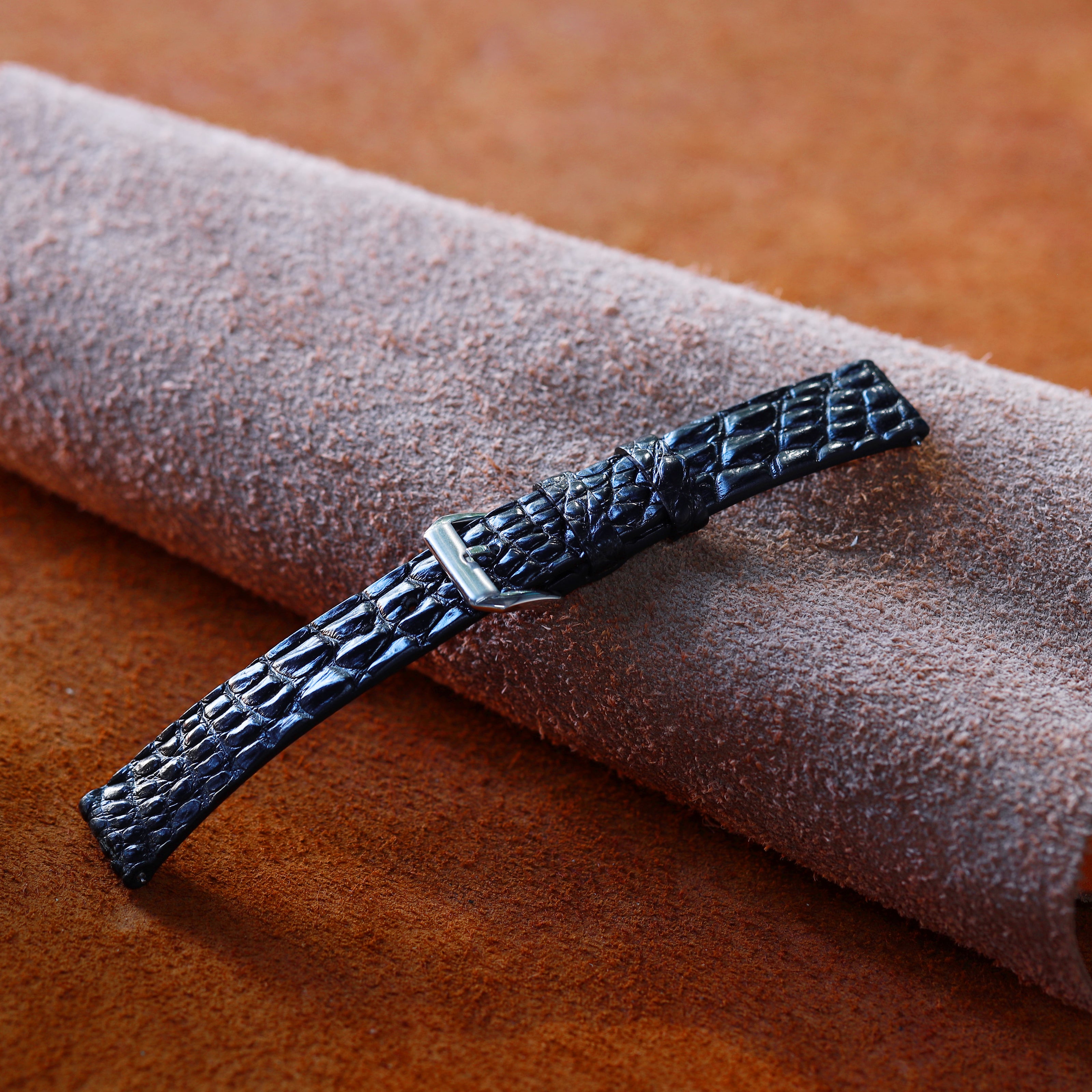 Black Alligator Leg Stitchless Strap (Smooth)