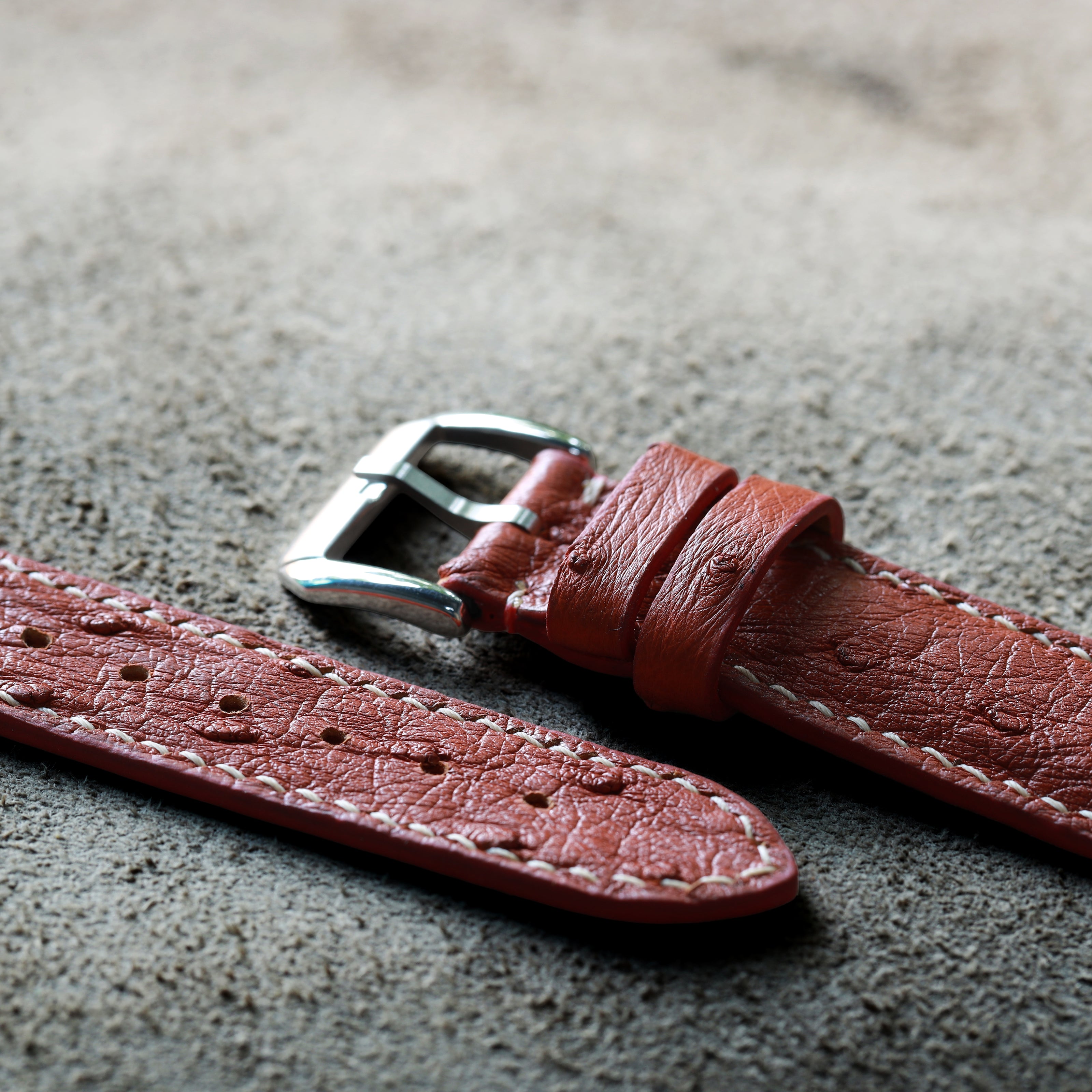 Wine Red Ostrich Leather Watch Strap