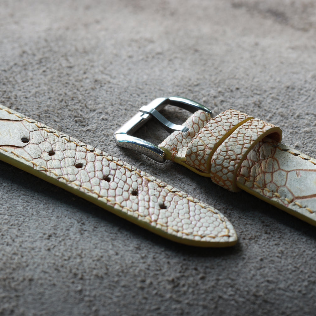 While Waxed Ostrich Leg Leather Watch Strap (Scaled)