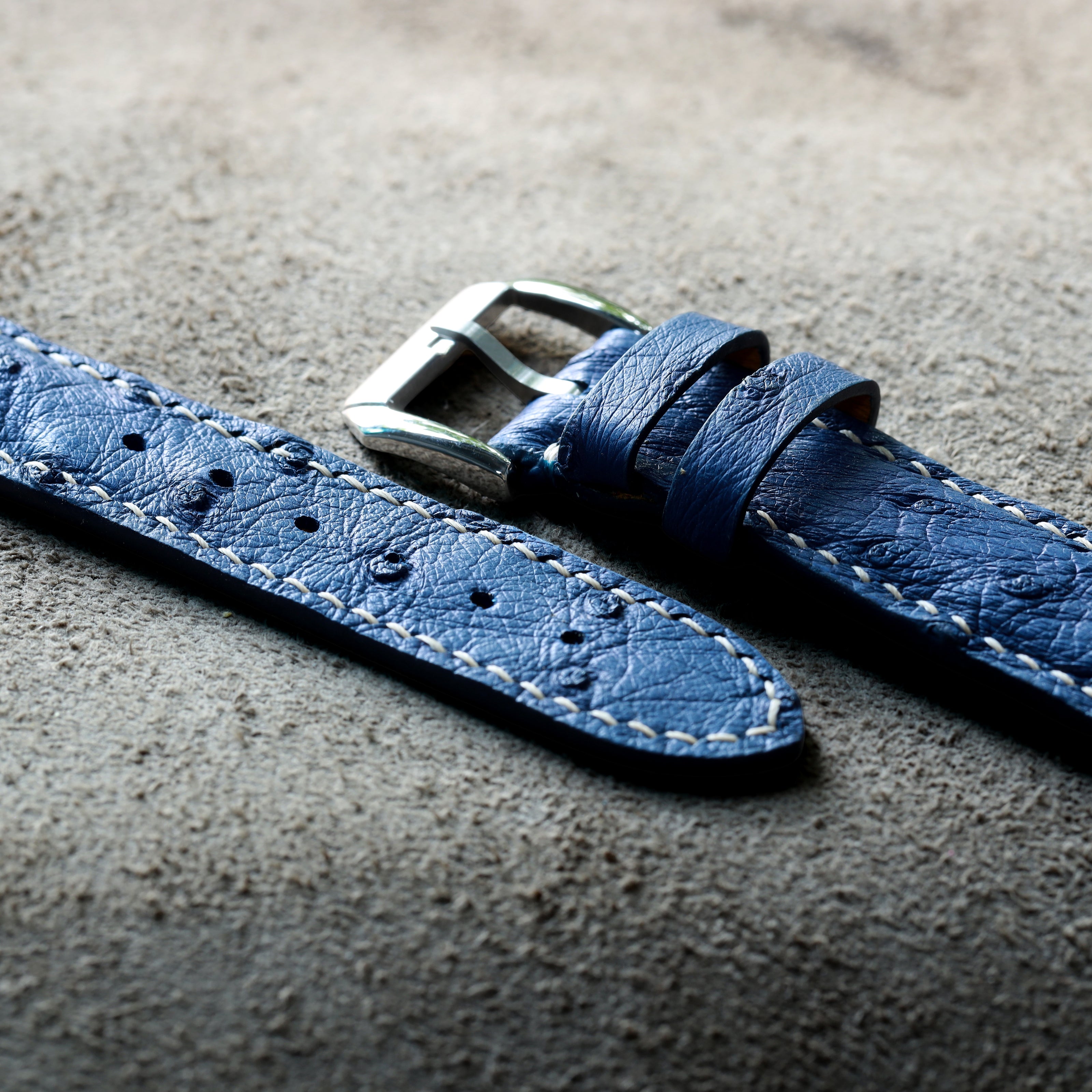Blue Ostrich Leather Watch Strap