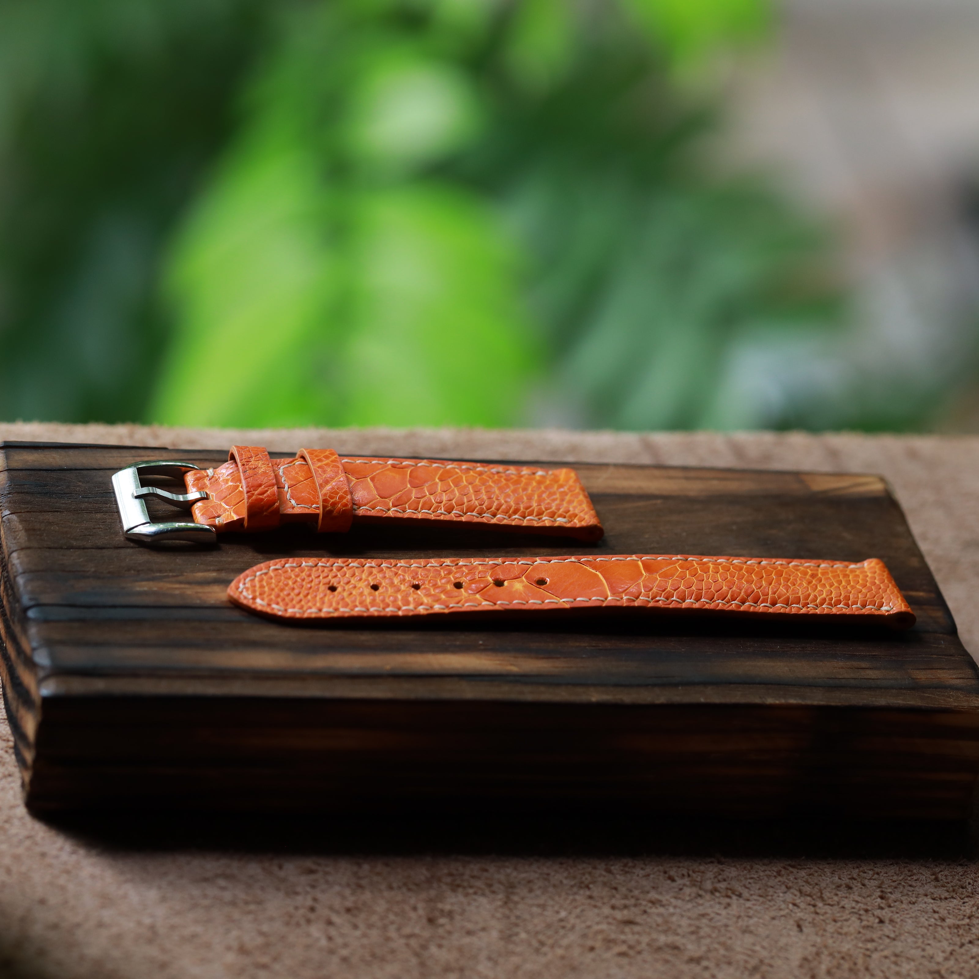 Handcrafted Orange Ostrich Leather Apple Watch Strap