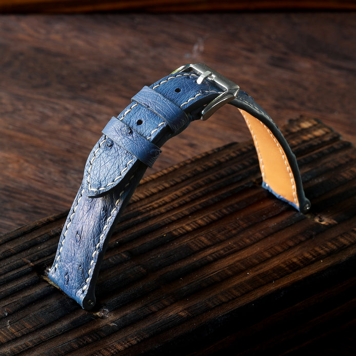 Blue Ostrich Leather Watch Strap