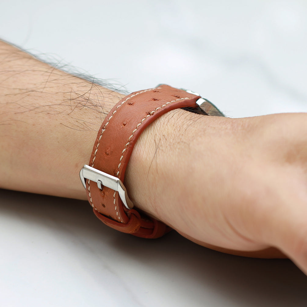 Soft Orange Ostrich Leather Watch Strap