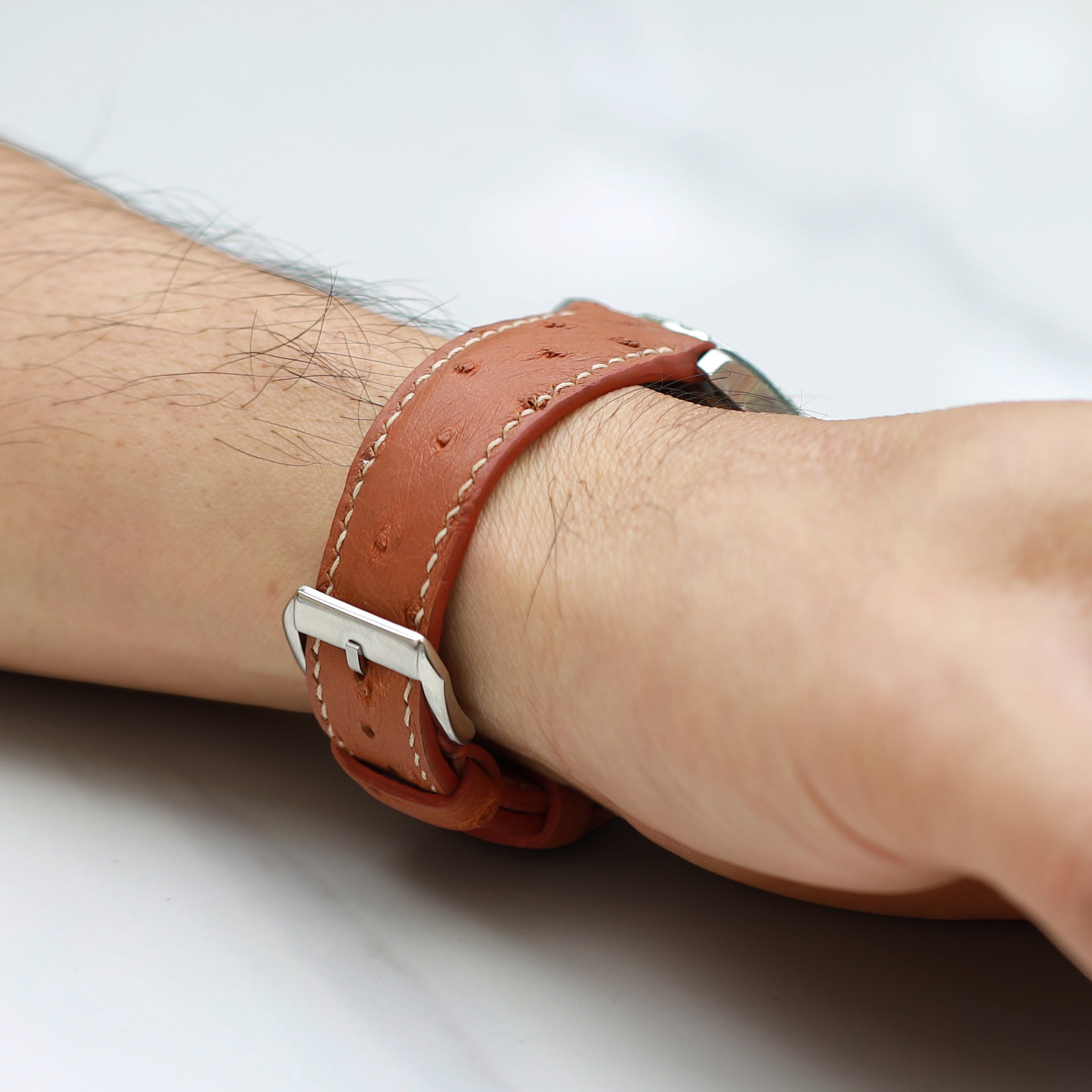 Soft Orange Ostrich Leather Watch Strap