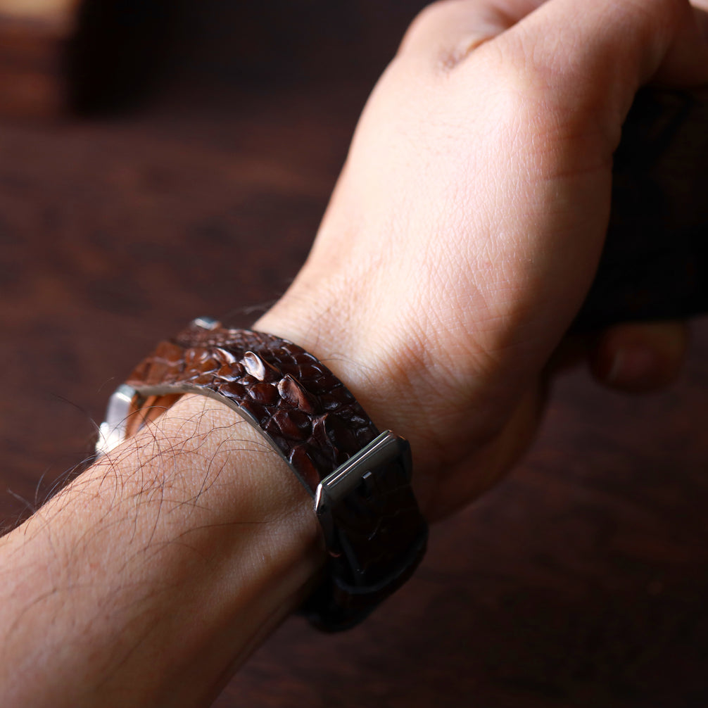 Brown Horned Alligator Leg Stitchless Strap