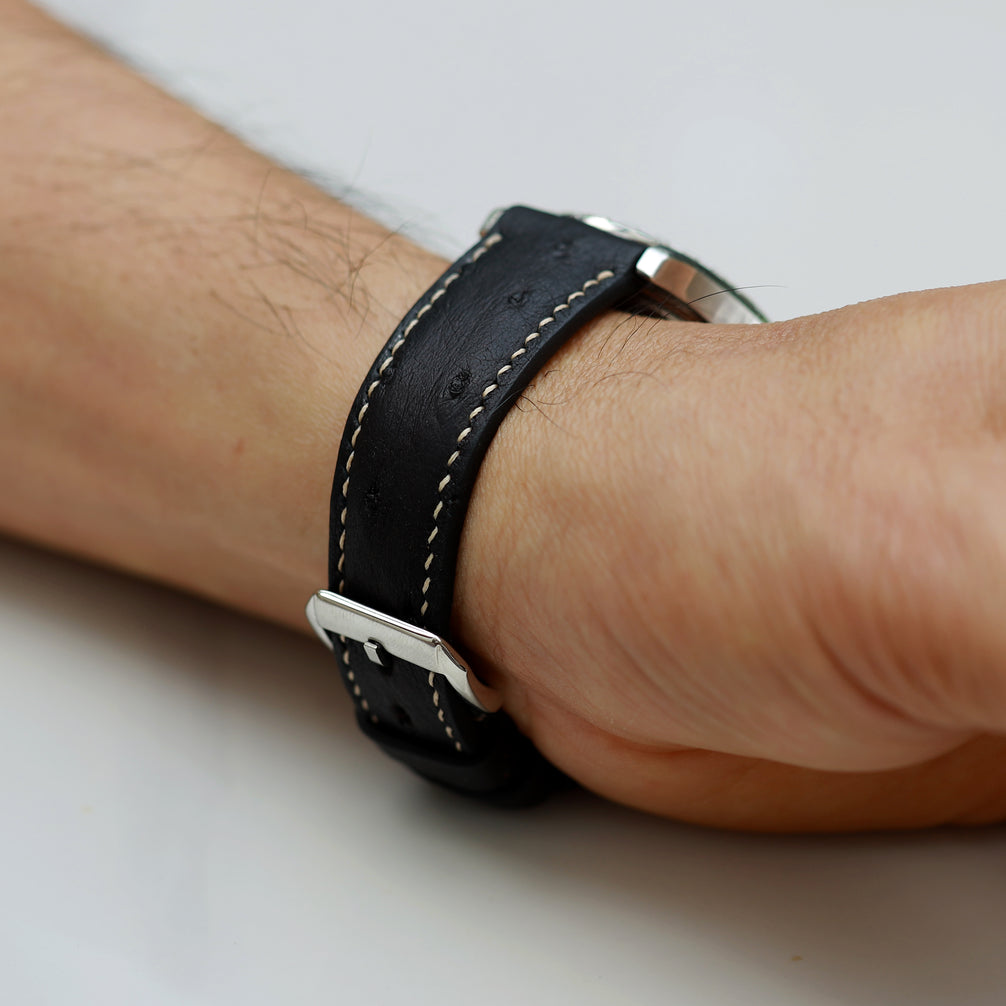 Black Ostrich Leather Watch Strap
