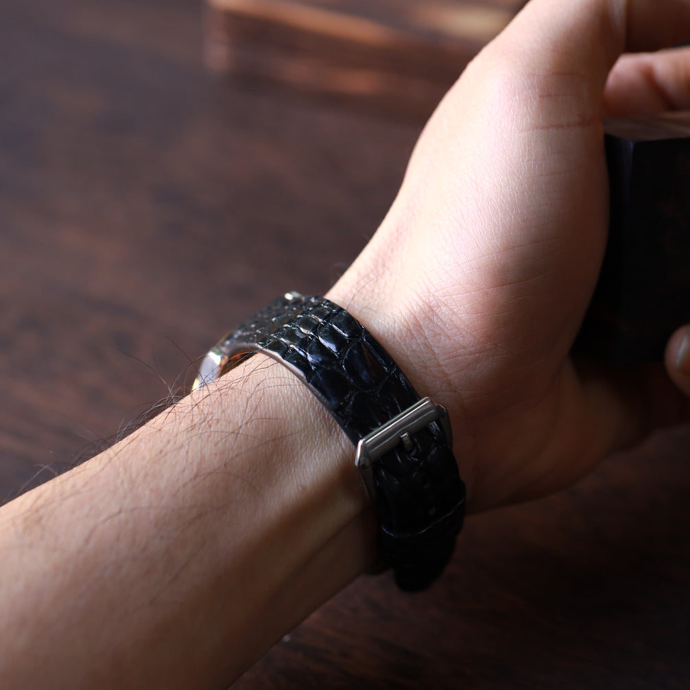 Black Alligator Leg Stitchless Strap (Smooth)