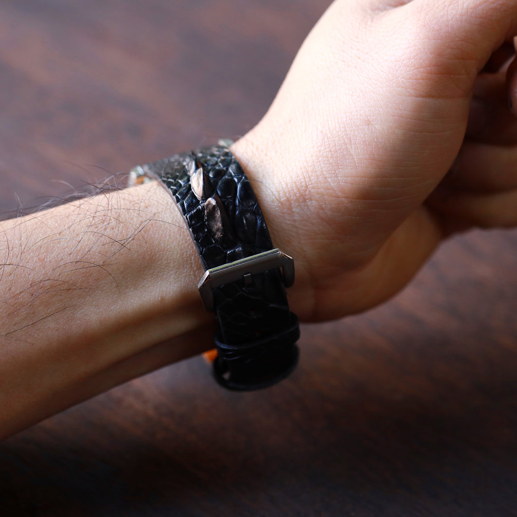 Black Horned Alligator Leg Stitchless Strap