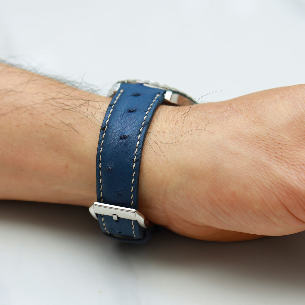 Blue Ostrich Leather Watch Strap