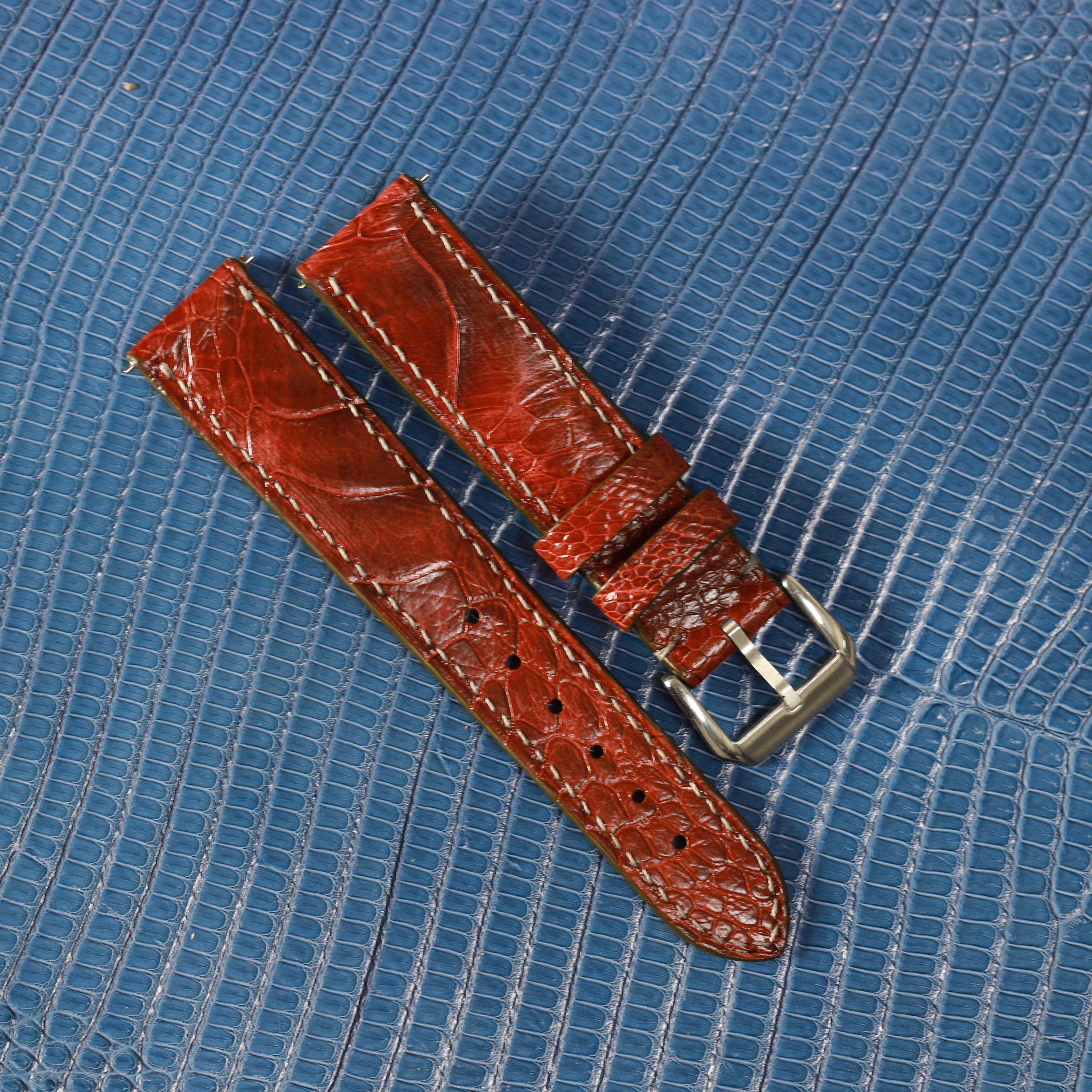 Burgundy Glossy Ostrich Leg Watch Strap (Scaled)