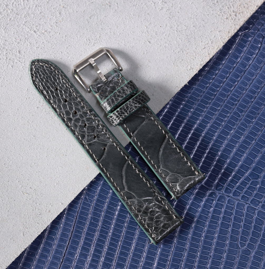 Blue-Gray Glossy Ostrich Leg Watch Strap (Scaled)