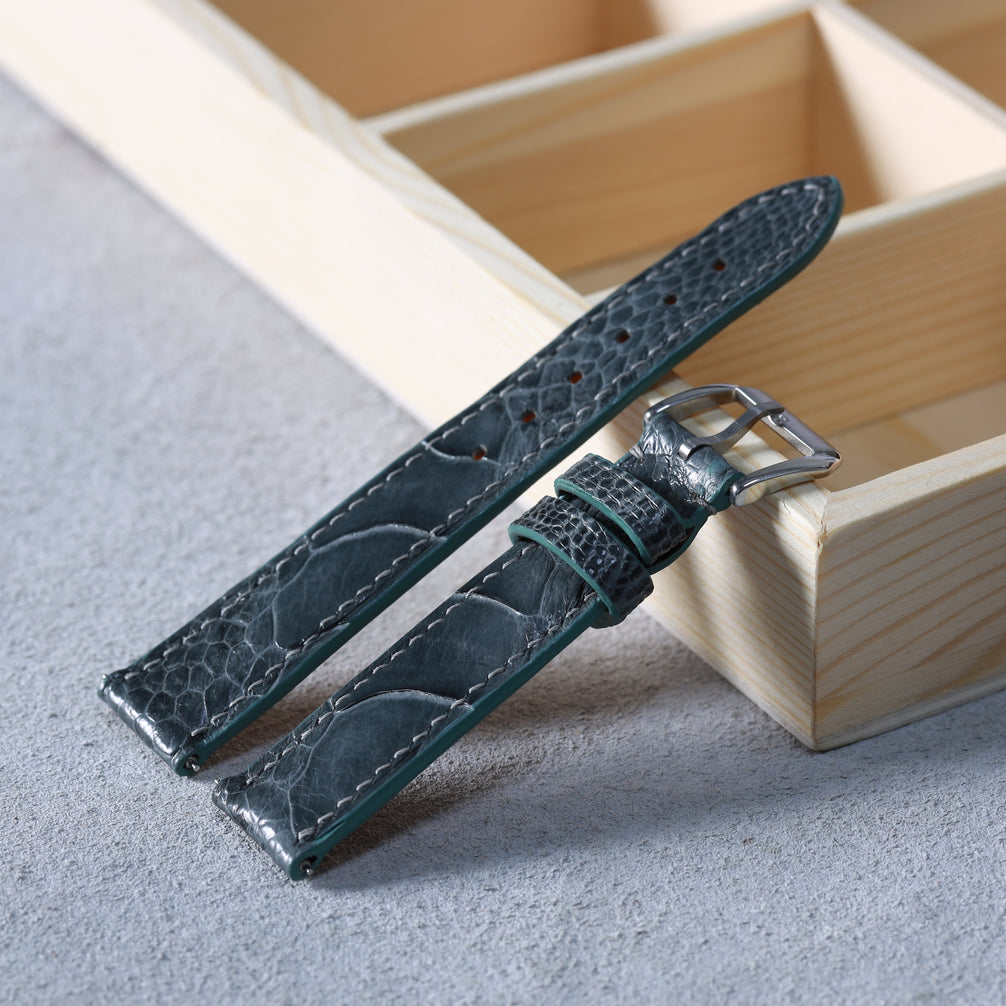 Blue-Gray Glossy Ostrich Leg Watch Strap (Scaled)