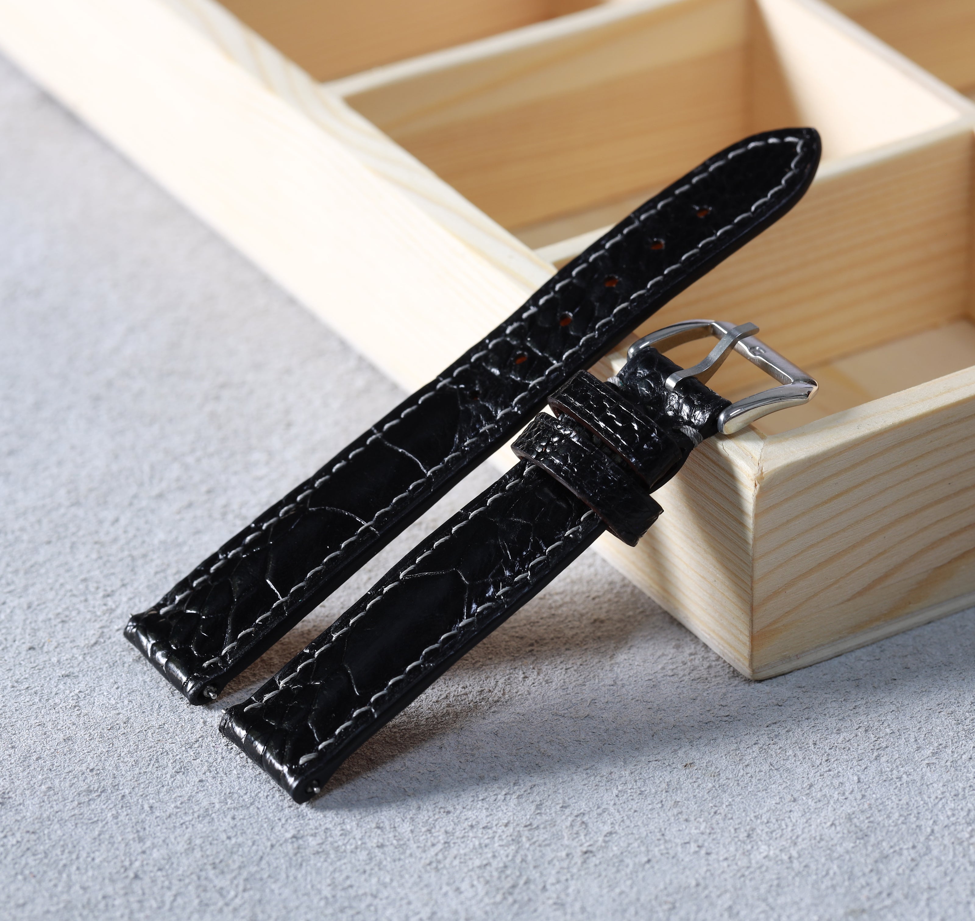 Classic Black Glossy Ostrich Leg Watch Strap (Scaled)