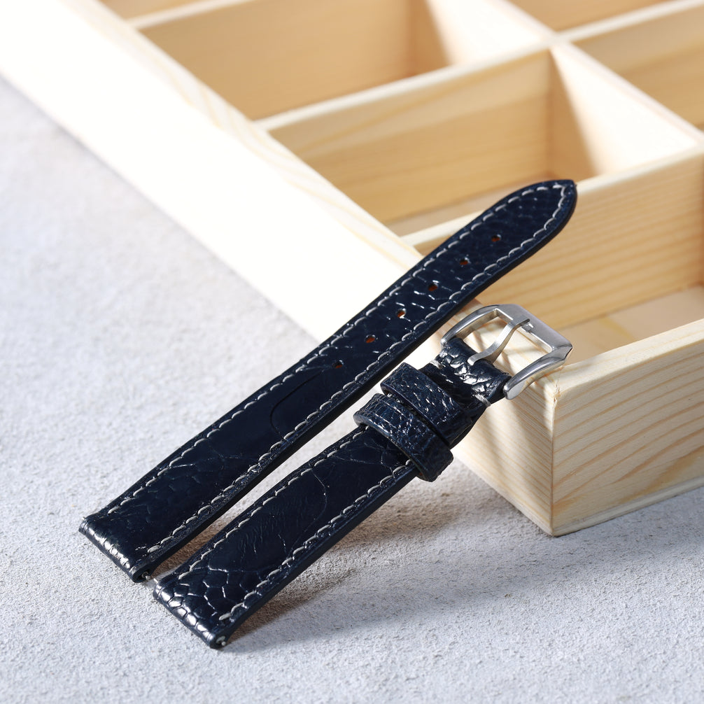 Deep Navy Glossy Ostrich Leg Watch Strap (Scaled)