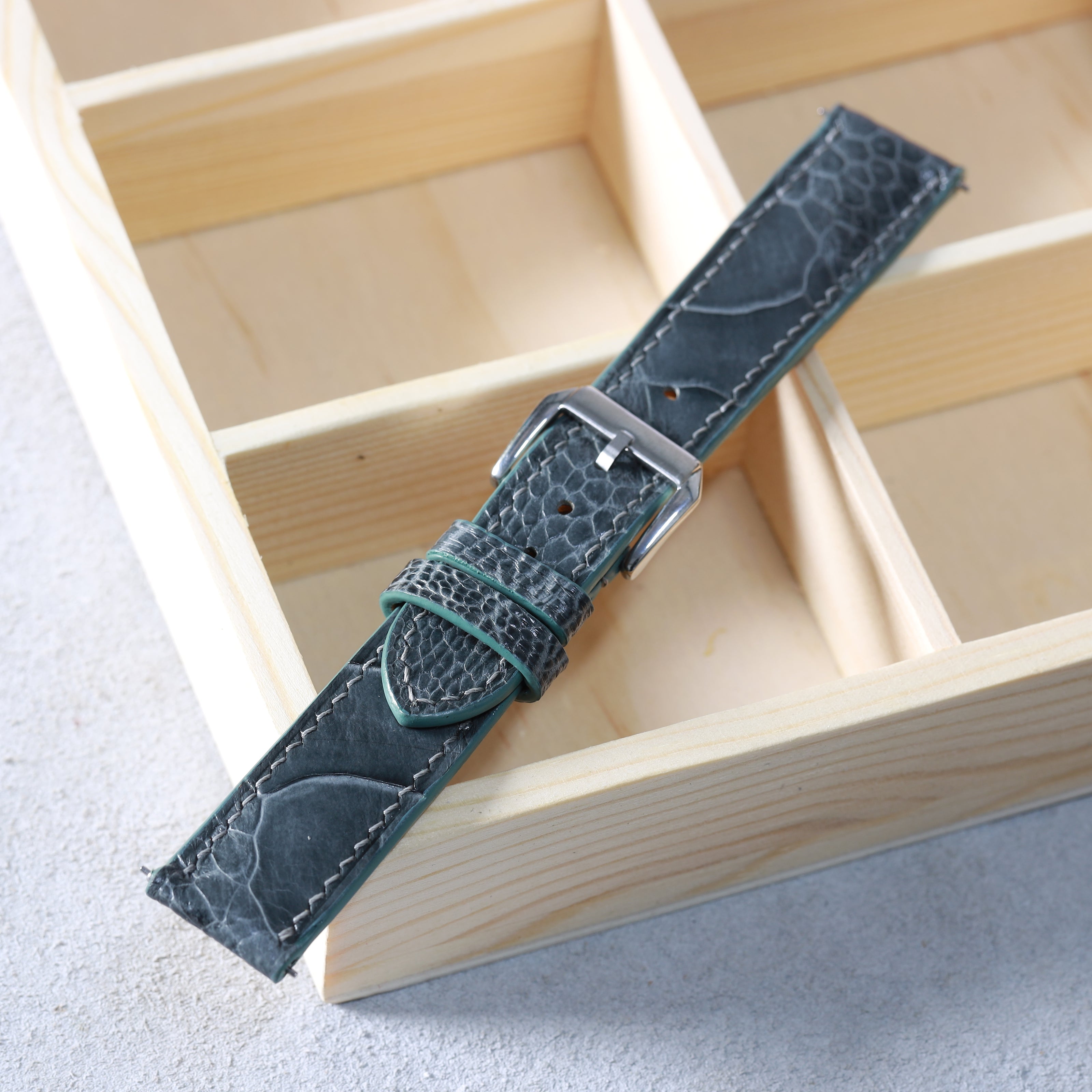 Blue-Gray Glossy Ostrich Leg Watch Strap (Scaled)