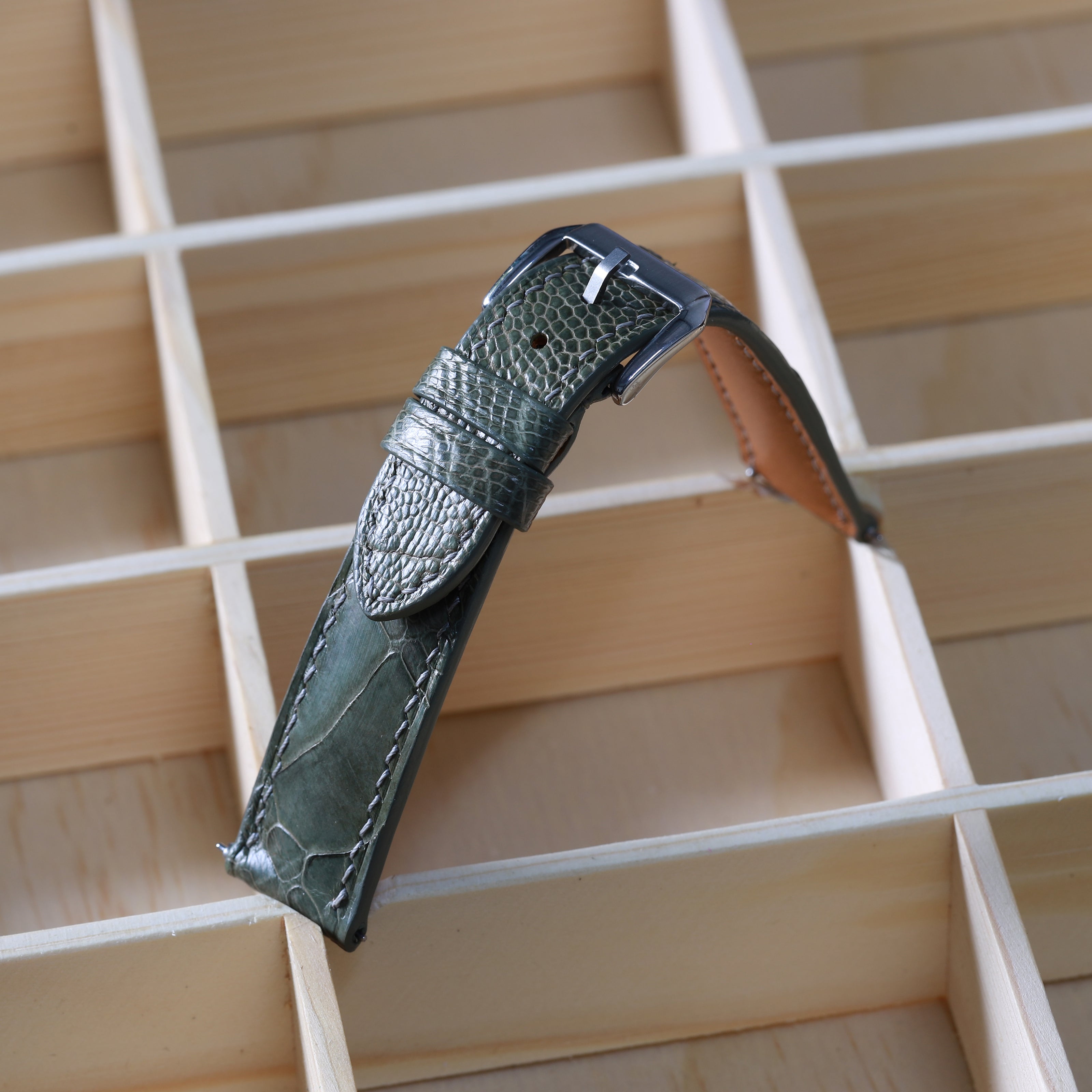 Olive Green Glossy Ostrich Leg Watch Strap (Scaled)