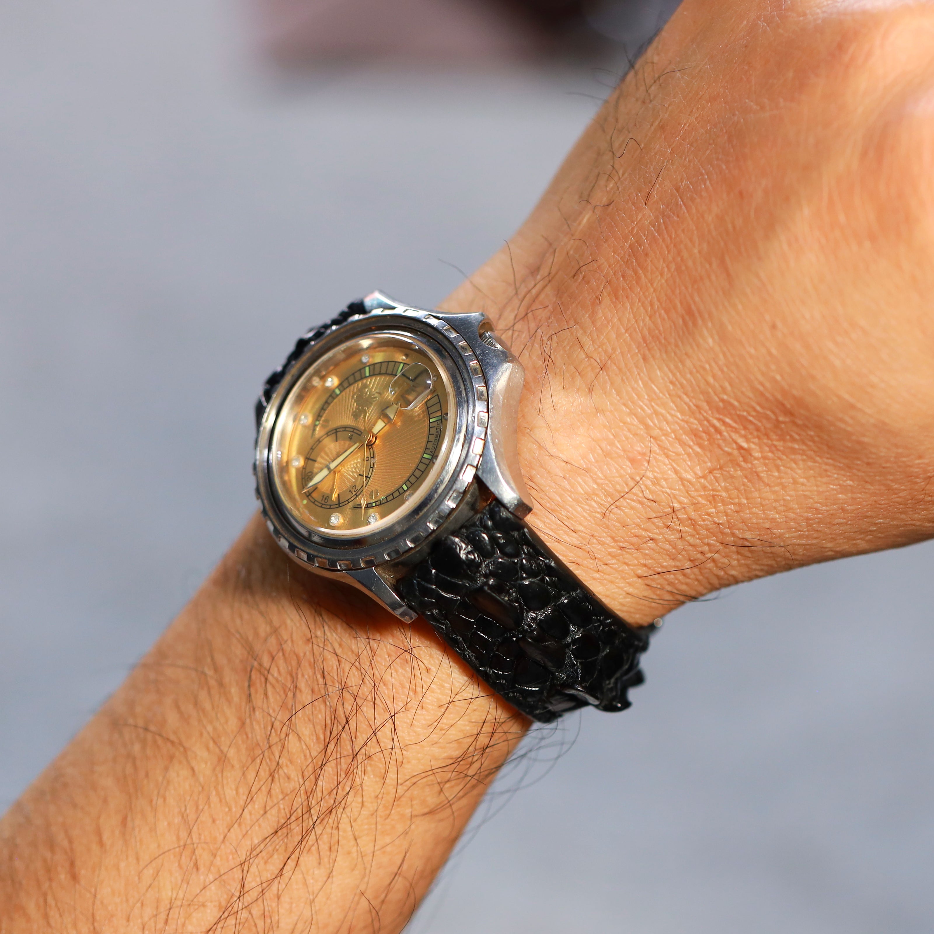 Black Alligator Leg Watch Strap