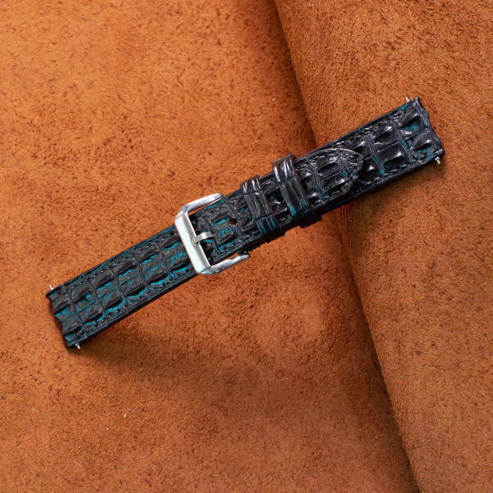 Black Alligator Double Hornback Watch Strap