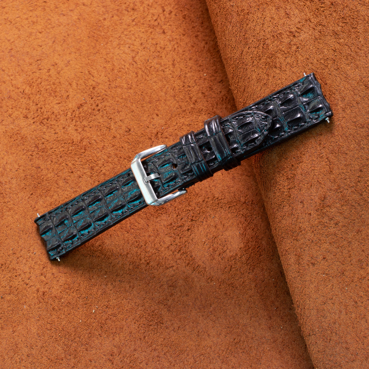 Black Alligator Double Hornback Watch Strap