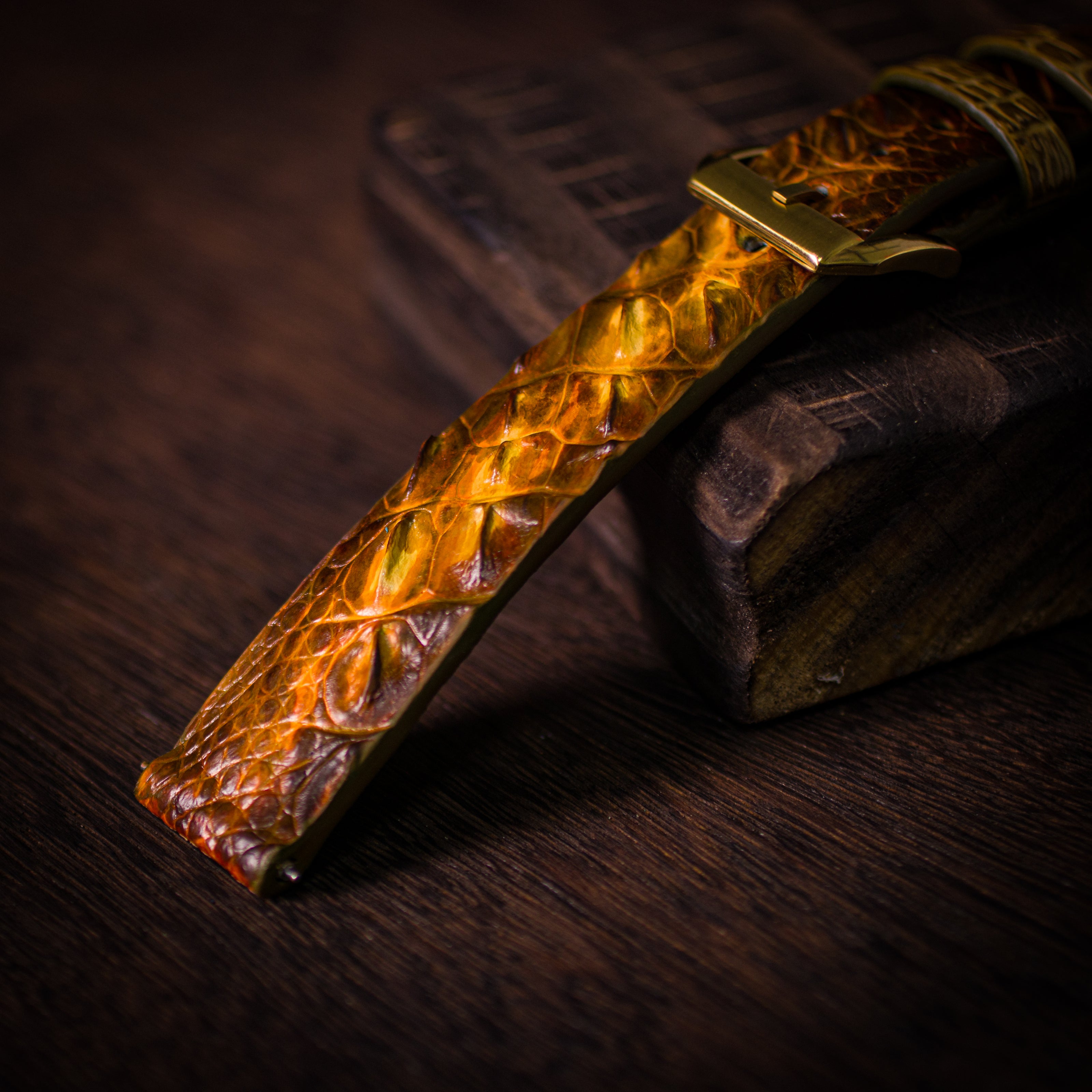 Patina Gold Hornback Alligator Strap