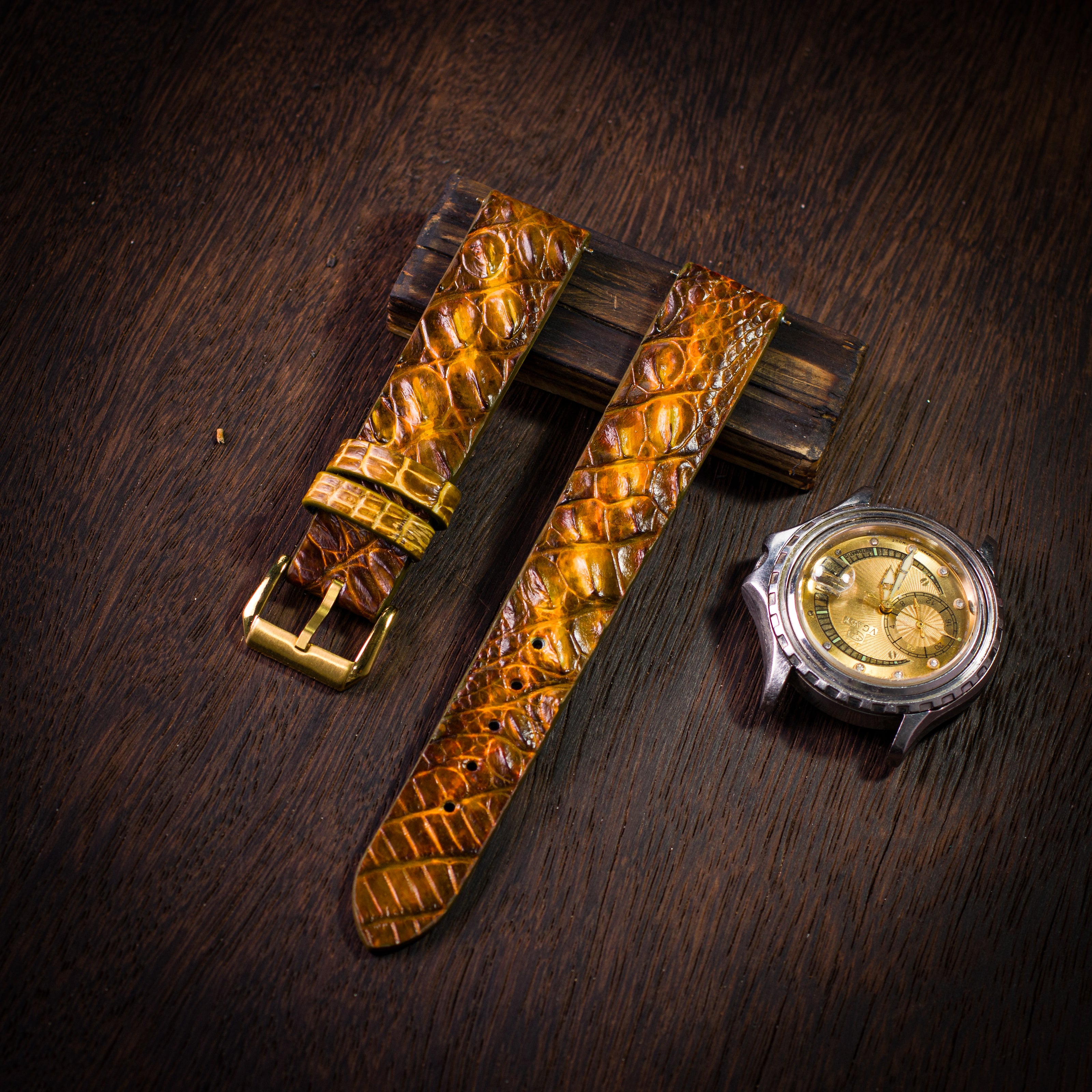 Patina Gold Hornback Alligator Strap