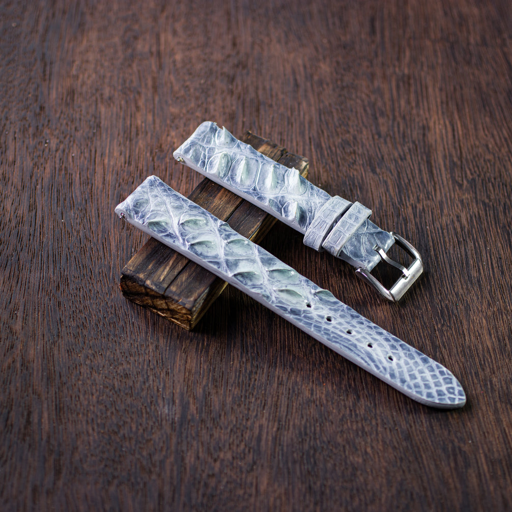 Blue Grey Patina Alligator Hornback Strap