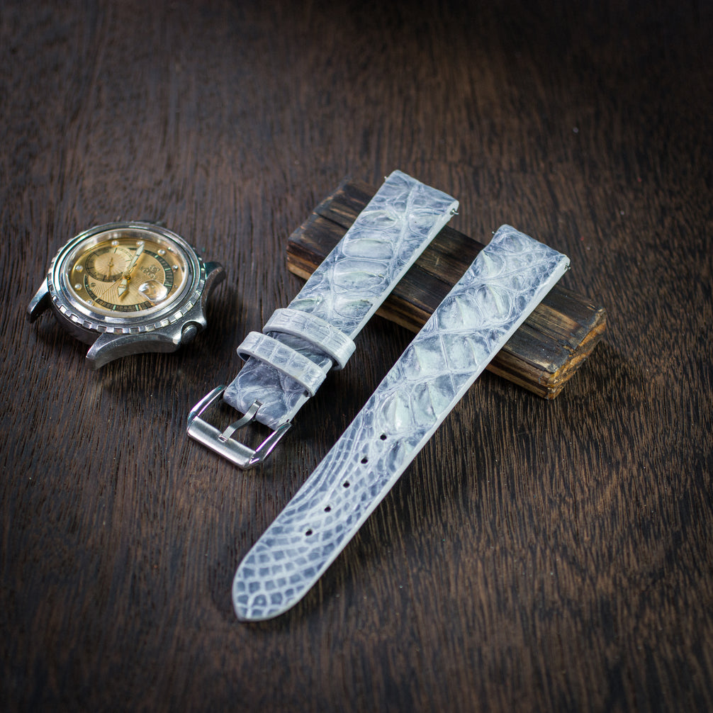 Blue Grey Patina Alligator Hornback Strap