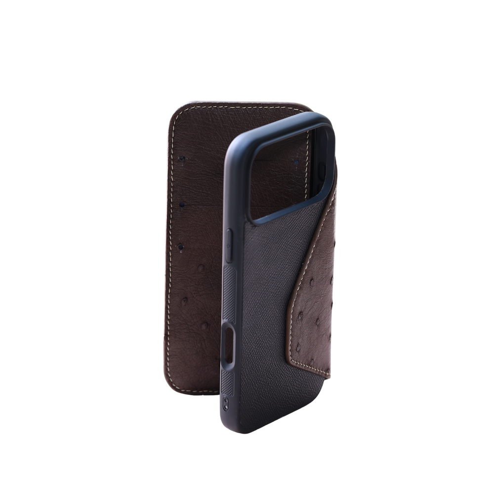 Heritage Epsom & Ostrich Leather Folio Wallet Case for iPhone