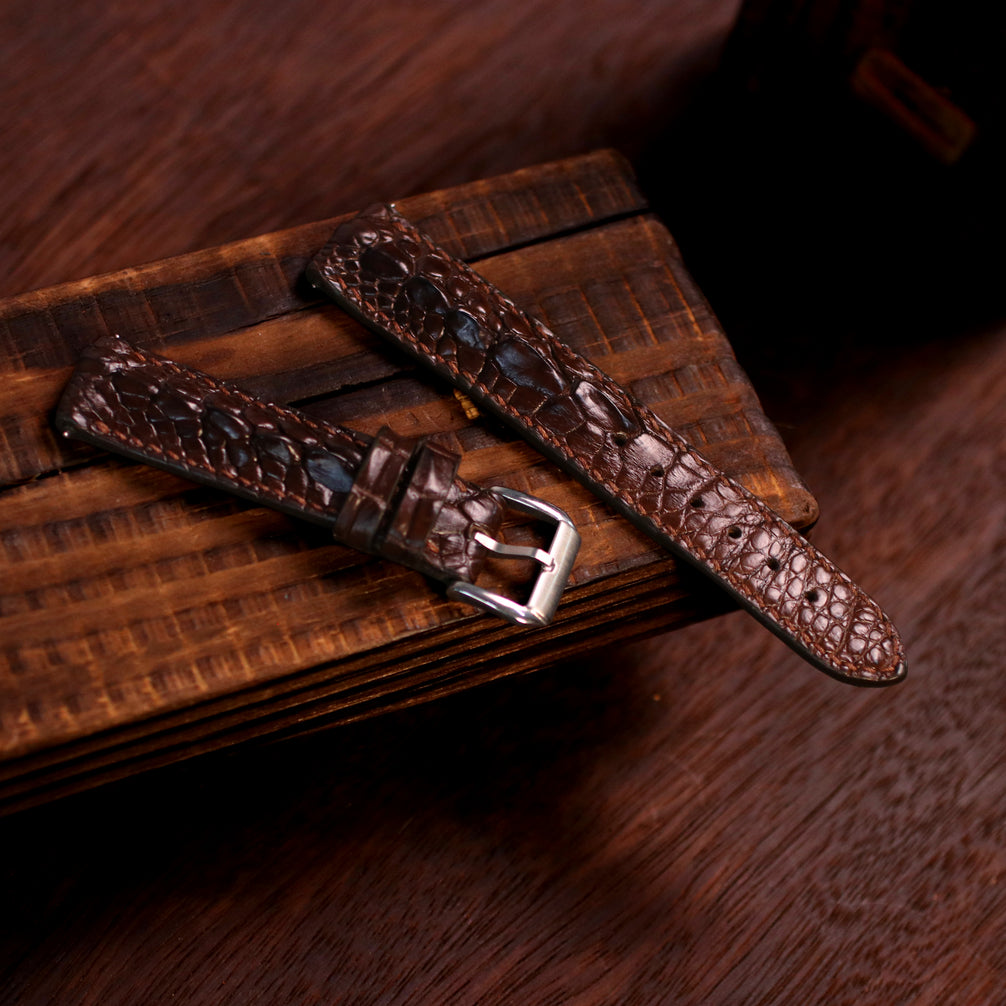 Brown Horned Alligator Leg Stitched Strap