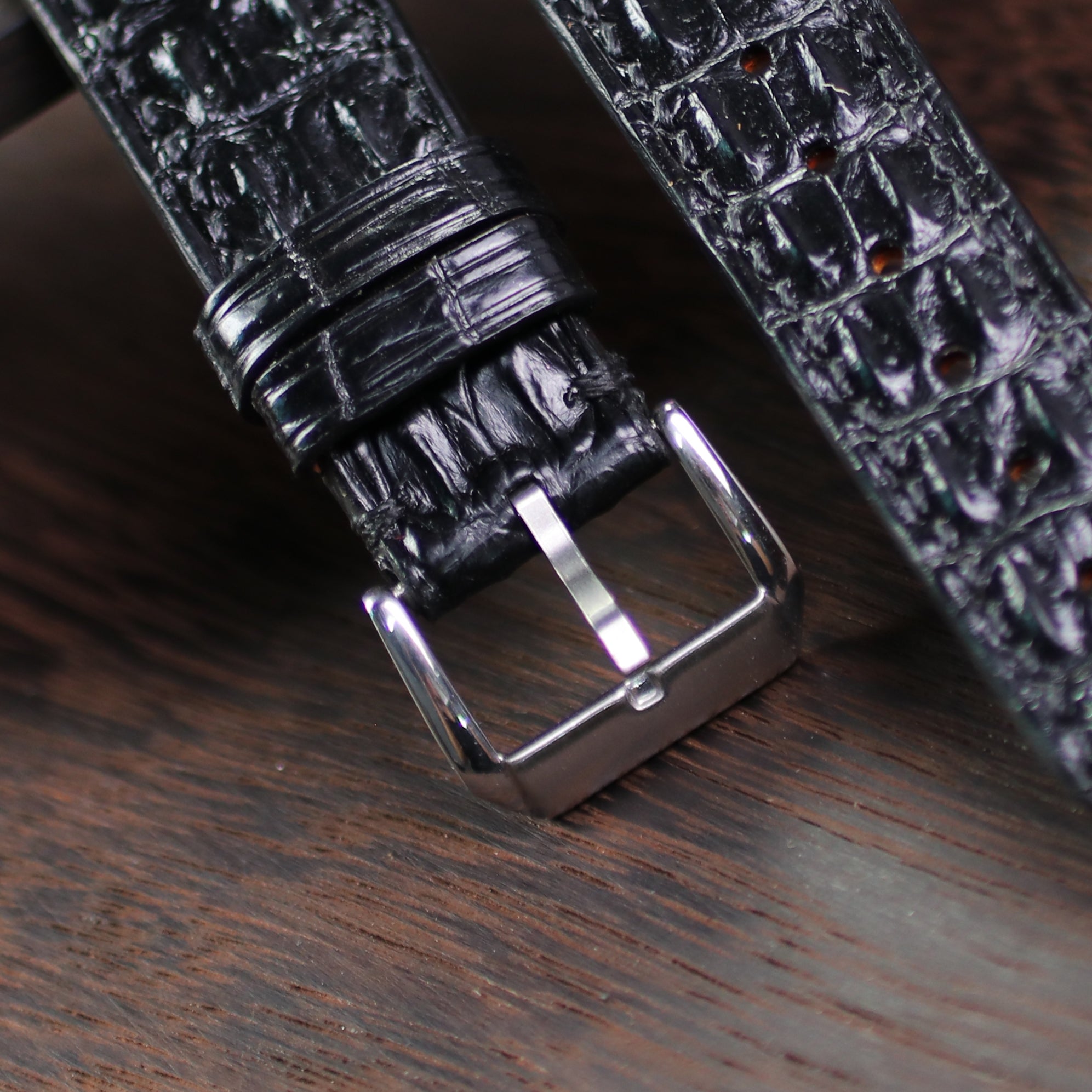 Black Alligator Double Hornback Watch Strap