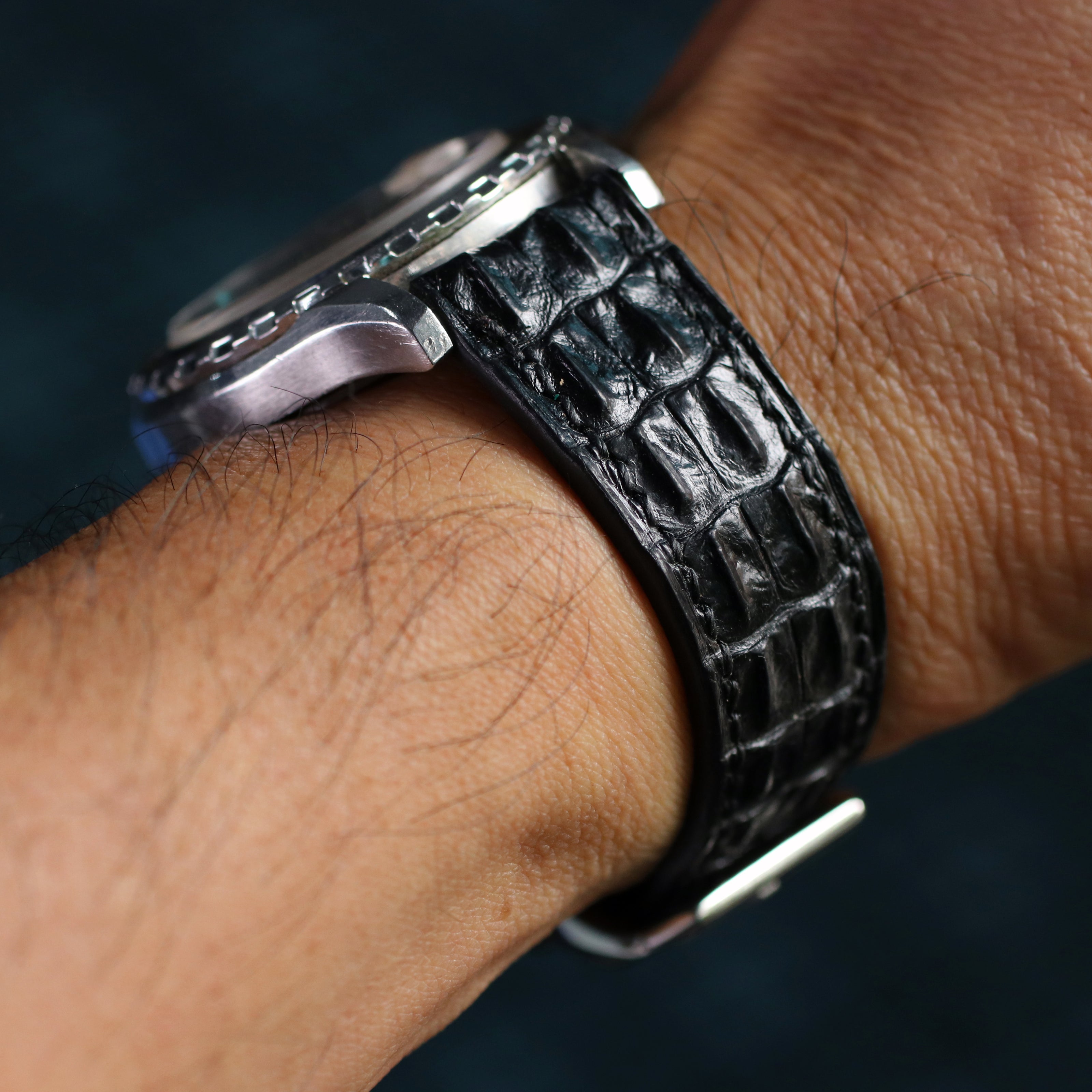 Black Alligator Double Hornback Watch Strap