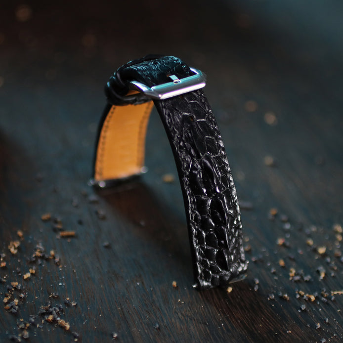 Black Horned Alligator Leg Stitched Strap