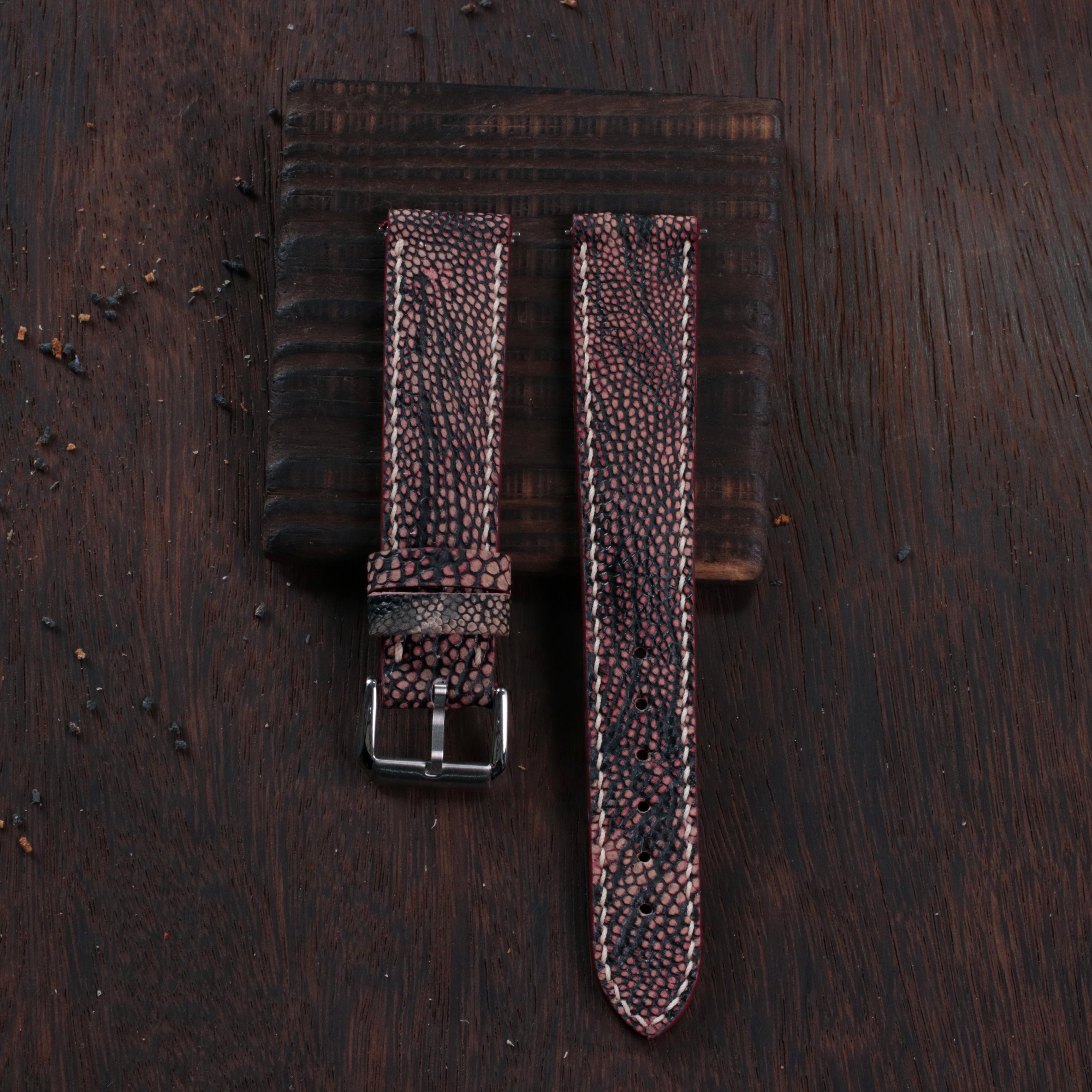 Black Cherry Ostrich Leg Leather Watch Strap (Smooth)