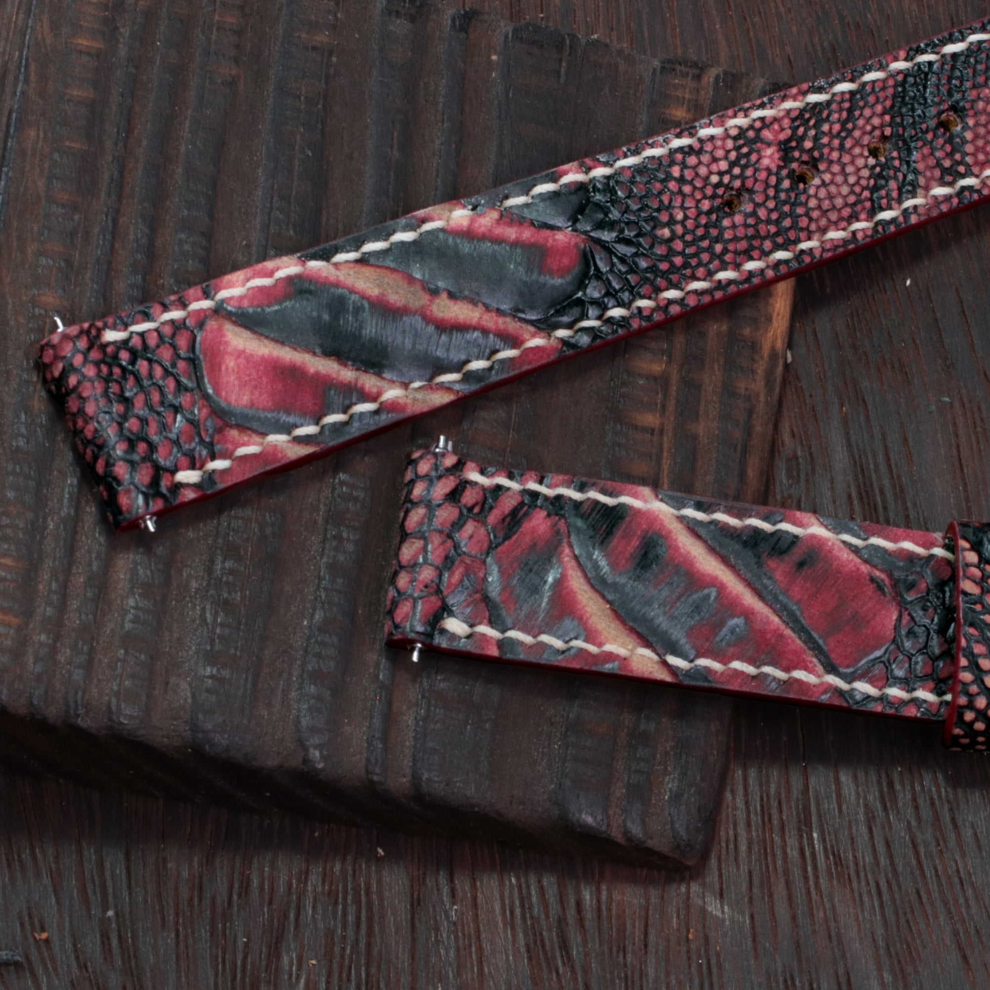 Black Cherry Waxed Ostrich Leg Leather Watch Strap (Scaled)