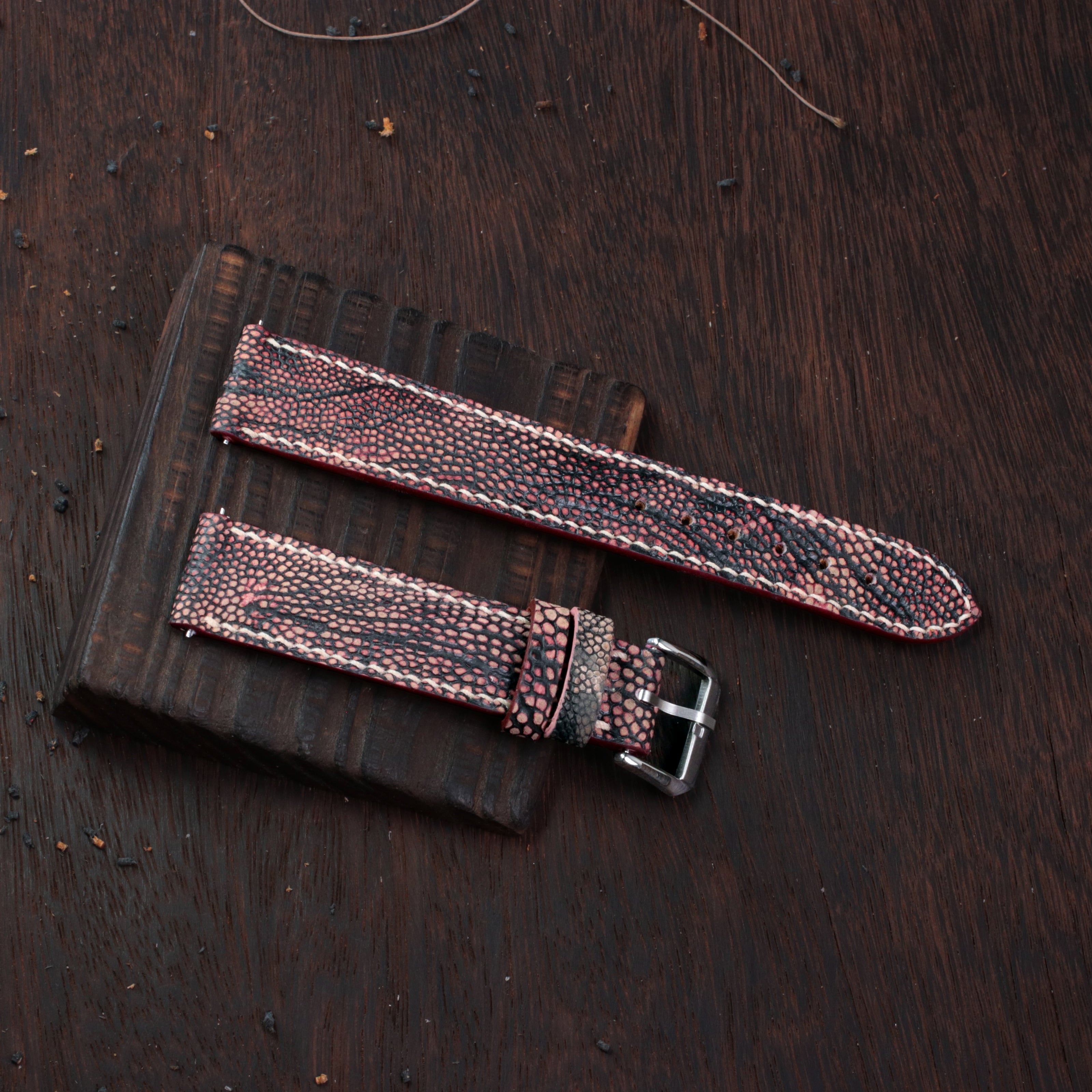 Black Cherry Ostrich Leg Leather Watch Strap (Smooth)