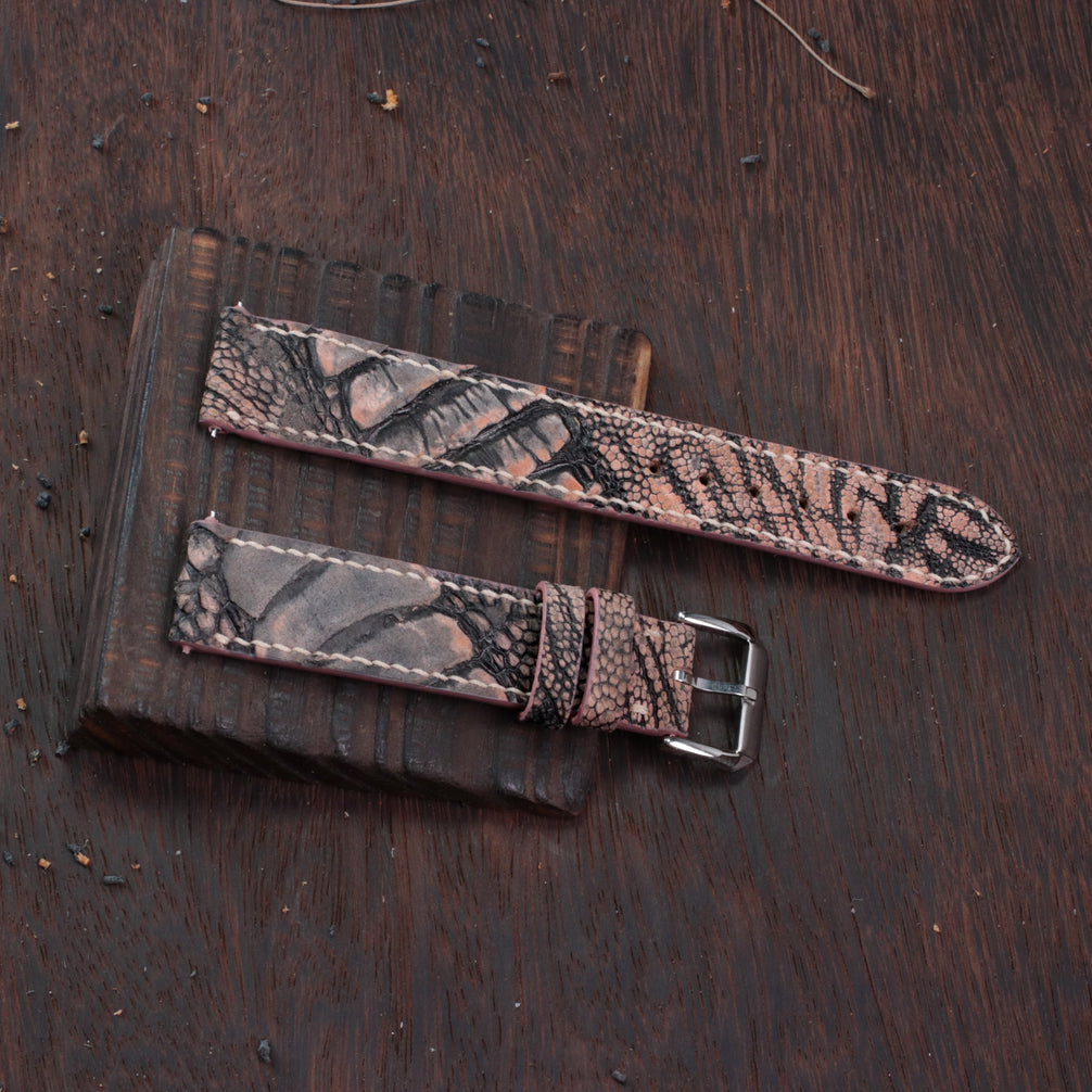 Vintage Rose Waxed Ostrich Leg Leather Watch Strap (Scaled)