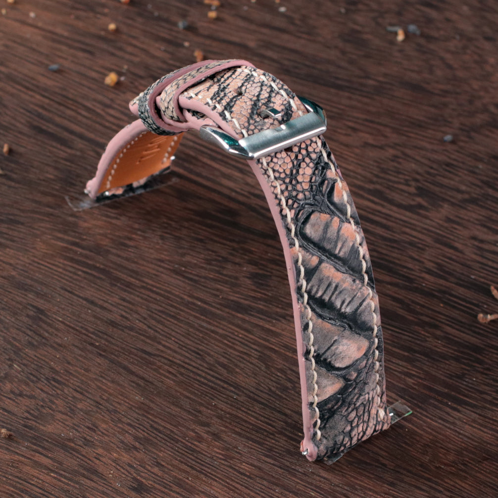 Vintage Rose Waxed Ostrich Leg Leather Watch Strap (Scaled)