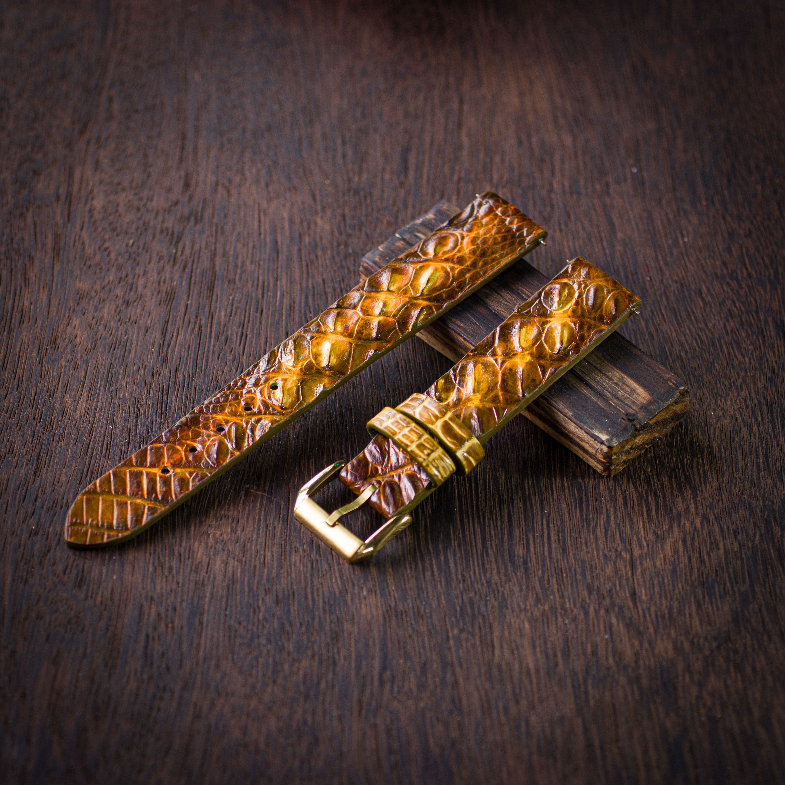 Patina Gold Hornback Alligator Strap