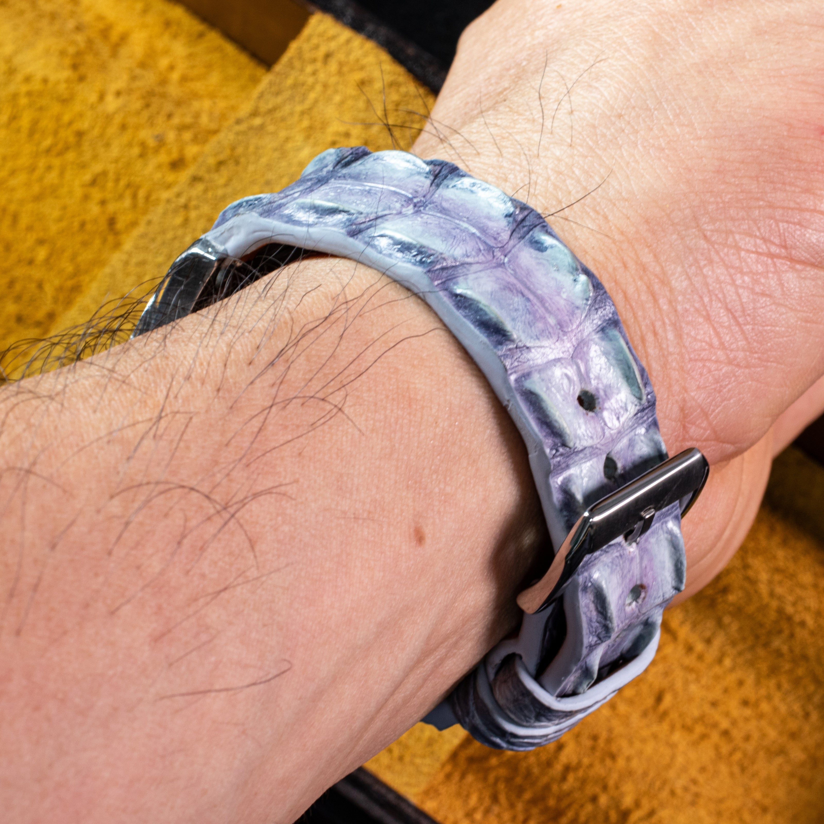 Blue Grey Patina Double Hornback Alligator Strap