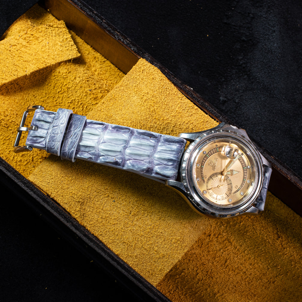 Blue Grey Patina Double Hornback Alligator Strap
