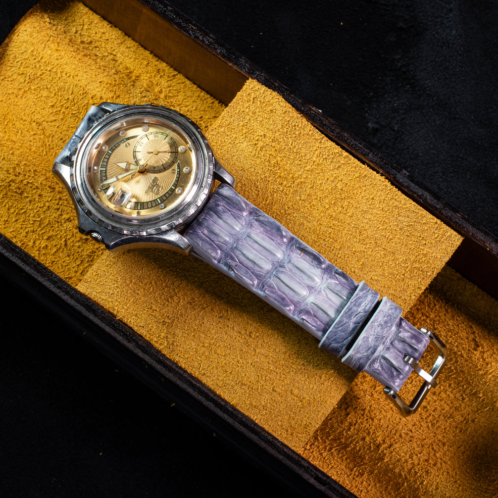 Blue Grey Patina Double Hornback Alligator Strap