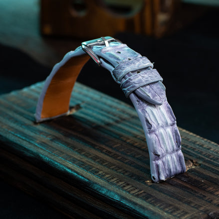 Blue Grey Patina Double Hornback Alligator Strap