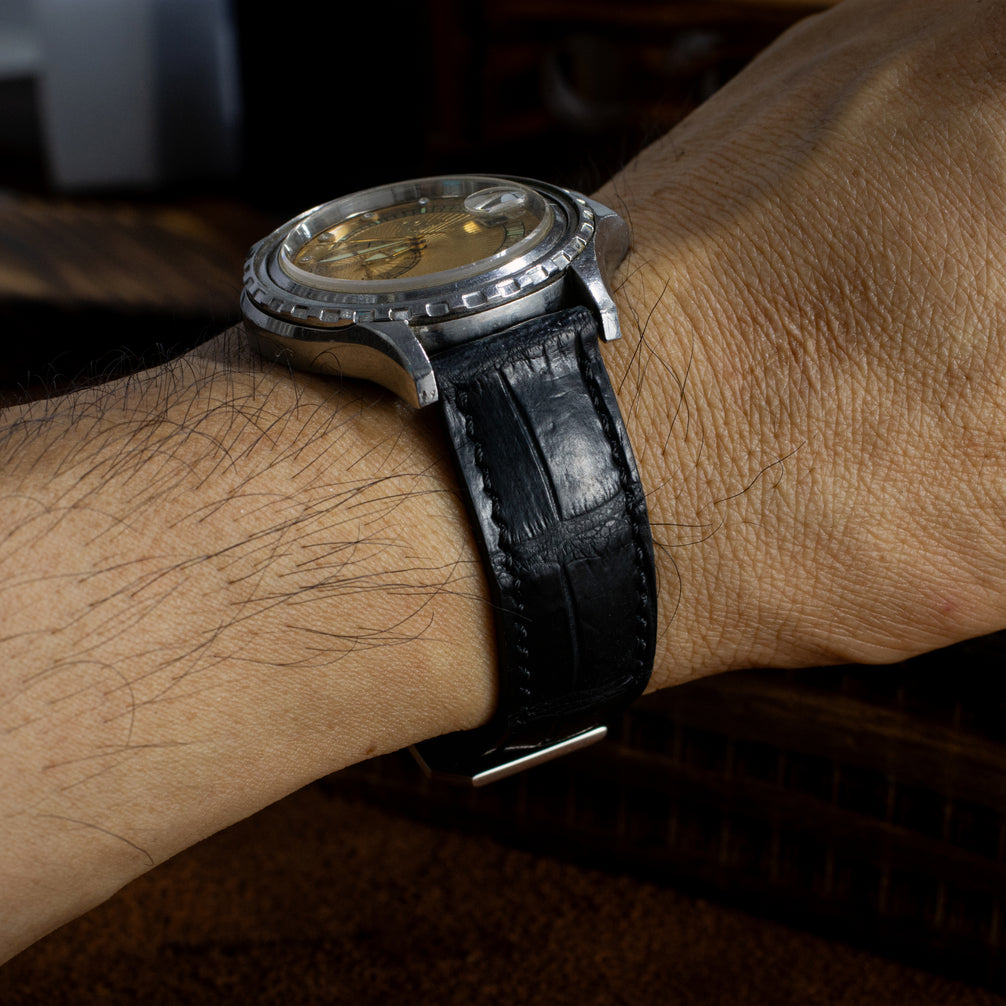 Midnight Black Alligator Leather Watch Strap