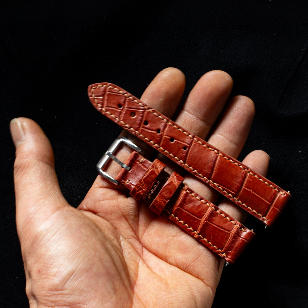 Cognac Brown Alligator Leather Watch Strap